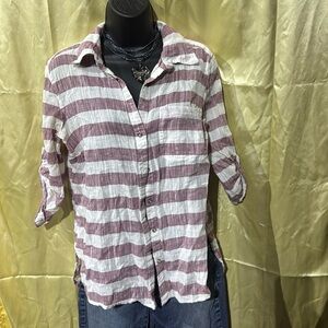 White & Purple Striped Button Down - Cotton - Women’s Size M
